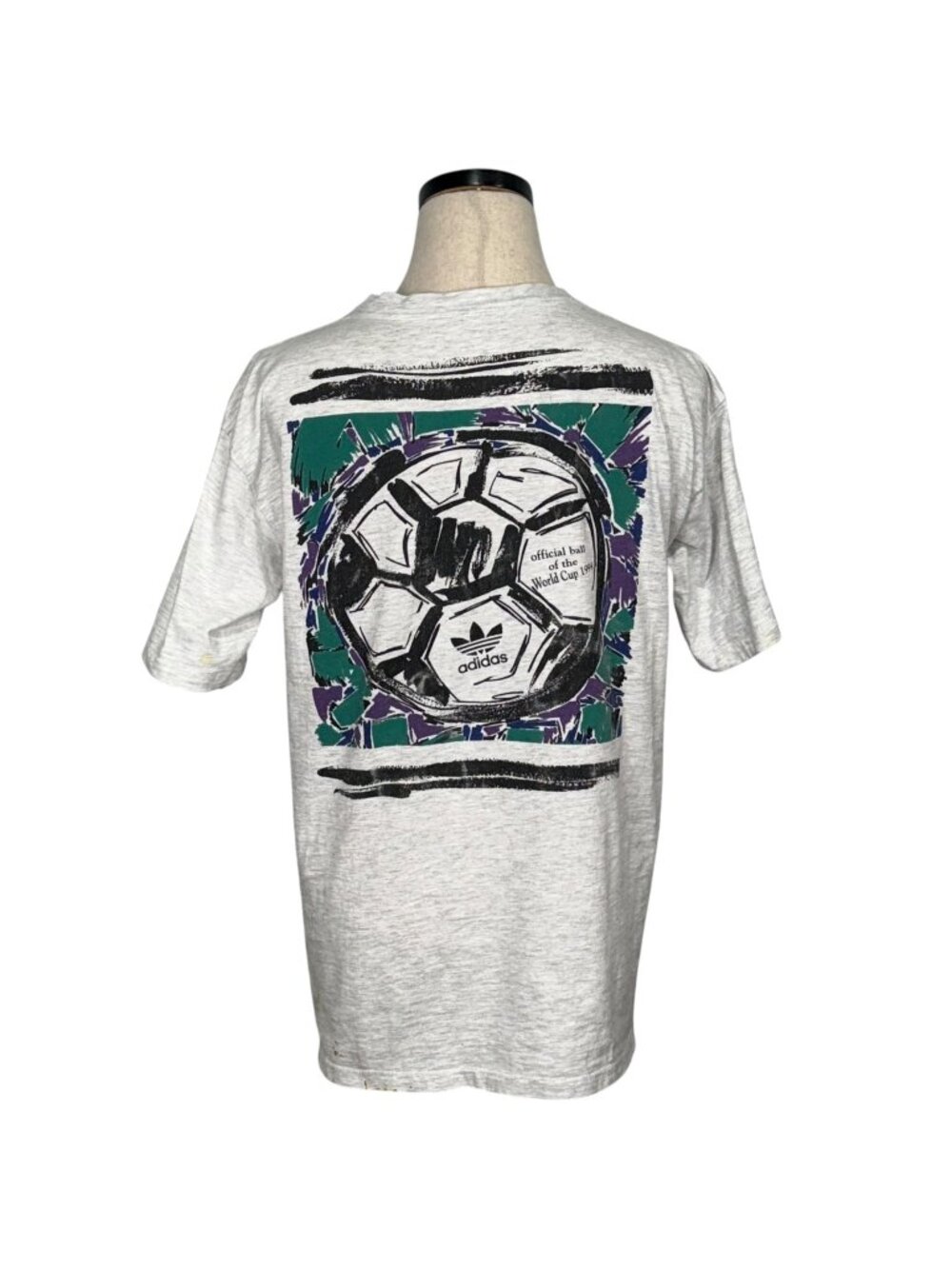 Adidas 1994 World Cup Graphic Tee Single Stitch Vintage Gray Mens Medium USA